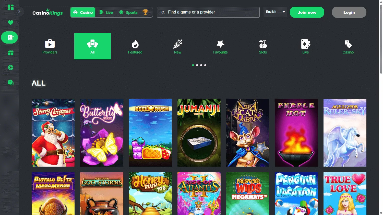 King Casino games page on desktop